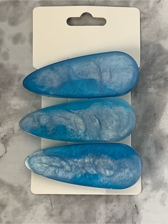 Accessories - Blue Marbled Teardrop Resin Hair Clips - Set of 3